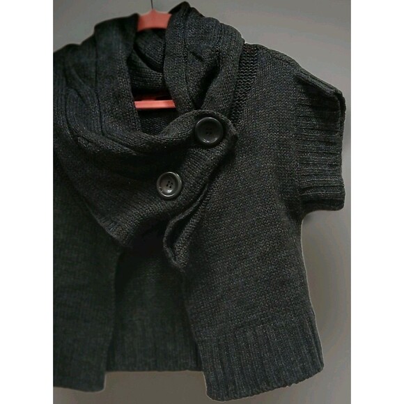 Y2K Grunge Derek Heart Cropped Knit Button Shawl Cardigan Sweater Gray L - Picture 3 of 7
